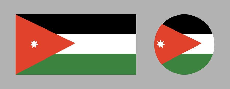 Round, rectangular flag of Jordan. Jordan flag circle, rectangle icons set. Flag badge, banner, backdrop. National flag Jordan. vector
