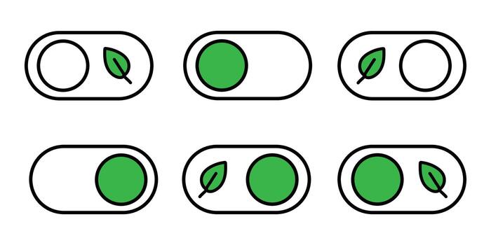 Eco Friendly Toggle Switch Set Green Technology Environment Control Alternative Power Options Renewable Energy Solutions Ecological Turn On Off Button vector