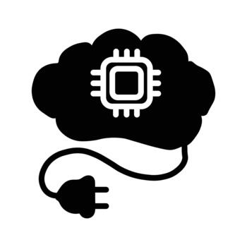 artificial inteligencia cerebro icono con chip y enchufe vector