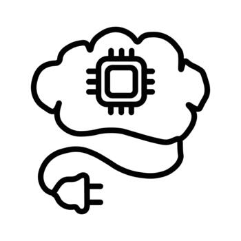 artificial inteligencia cerebro con pastilla y enchufe línea icono vector