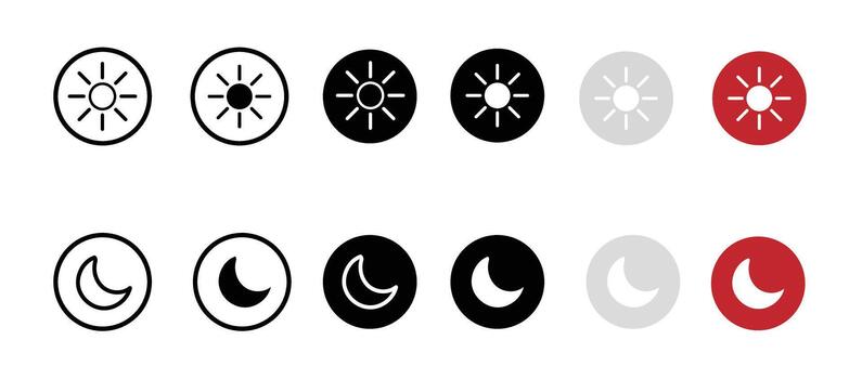 Day and Night Mode Icon Set in Different Styles vector
