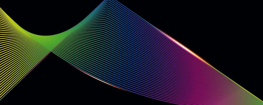 Abstract colorful wave line art design with a dark background vector