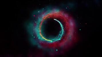 abstrakt ljus spår och partiklar rör på sig på en mörk bakgrund skapande en dynamisk och energisk visuell effekt. video