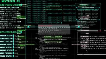 Futuristic Digital Interface with Green Code and Data on Black Screen HighTech Computer Display with Abstract Information Flow. video