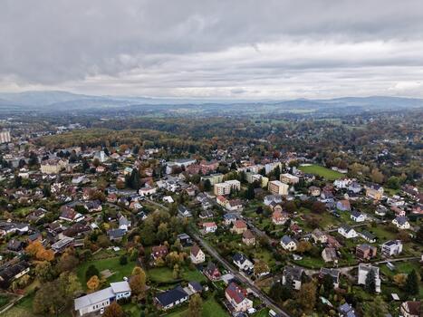 visual representation of dense residential areas with infrastructural layout from aerial perspective photo