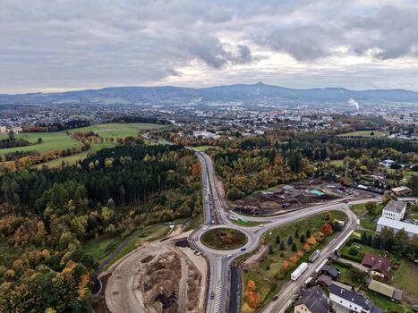 development site with earth and tools, landscape showing ongoing valley roundabout development photo