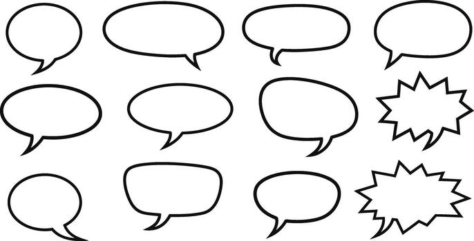 A versatile collection of crisp, outlined speech and thought bubbles in various shapes, perfect for comic book layouts, digital illustrations, social media posts, and interactive communication designs vector
