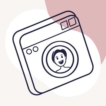 sonriente usuario perfil avatar icono en un web navegador ventana, conceptualizando en línea presencia, social medios de comunicación, y digital identidad en un limpiar línea Arte estilo vector