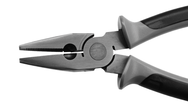 vicino su Visualizza di Aperto grigio pinze con nero maniglie Su, alto risoluzione su trasparente sfondo png