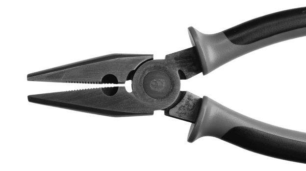 un' vicino su di un' paio di pinze insieme a, un' studio ambientazione mostrando il attrezzo su trasparente sfondo png