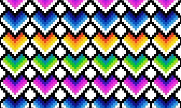 vistoso píxel Arte corazón modelo antecedentes. multicolor corazón formas vector