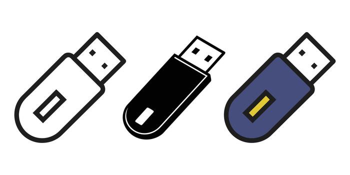 Three USB flash drives in different colors isolated on white background vector