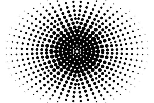 Radial halftone pattern with expanding black dots creating an optical illusion vector
