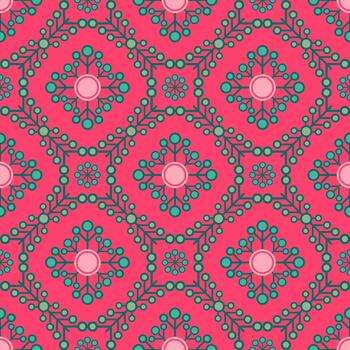Abstract repeating floral vibrant geometric pattern. Ideal for backgrounds, textiles, or wrapping paper vector
