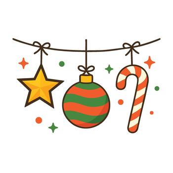 Navidad adornos colgando en un cuerda con estrellas y puntos vector