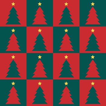 Seamless pattern of red and green squares with Christmas trees background vector
