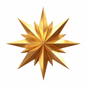 3d brillante oro de ocho puntas estrella con agudo facetado rayos en transparente antecedentes png