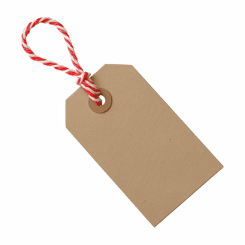 vuoto kraft carta appendere etichetta con rosso e bianca corda ciclo continuo isolato su trasparente sfondo. png