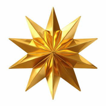 3d brillante oro de ocho puntas estrella con agudo facetado rayos aislado en transparente antecedentes png