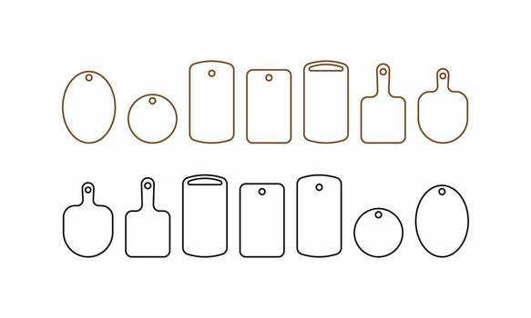 conjunto de cocina corte tablero íconos en múltiple formas y estilos, incluso sólido y contorno versiones, Perfecto para culinario y Cocinando gráficos vector