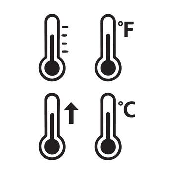 Thermometer Icons Set, Temperature Measurement and Weather Symbols vector