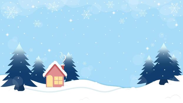 Simple Cabin In The Middle Of A Pine Forest On A Snowy Day With A Background Of Clear Sky And Snowflakes Falling In Winter vector