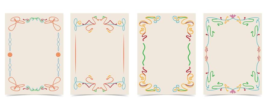 flower frame background in nouveau line style for horizontal A4 design vector