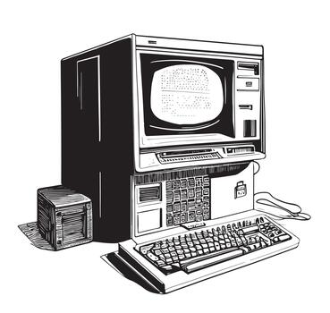 Retro computer sketch vector