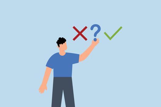 decisión haciendo Derecha o equivocado, empresario elegir Derecha o incorrecto decisión vector