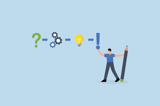 creativo pensando para solución o resultado, empresario resolviendo problema con solución vector