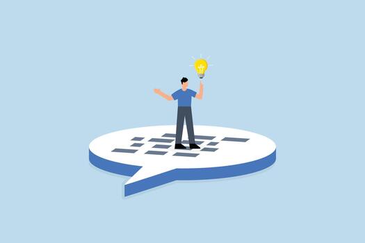 Communication to solve problem, businessman on speech bubble with idea vector