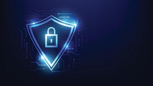 ciber seguridad y intimidad datos proteccion. digital candado símbolo con futurista proteger en azul circuito tablero antecedentes con Copiar espacio vector