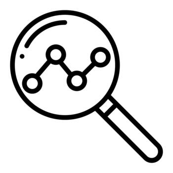 Magnifying glass with graph icon. Outline magnifying glass with graph icon for web design isolated on white background vector
