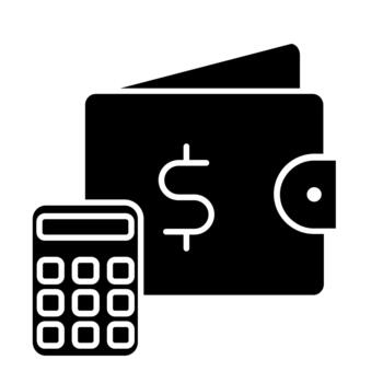 Wallet and calculator black icon. Simple illustration of wallet and calculator on white background. vector