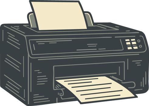 Office printer machine with paper printing document illustration in simple style vector