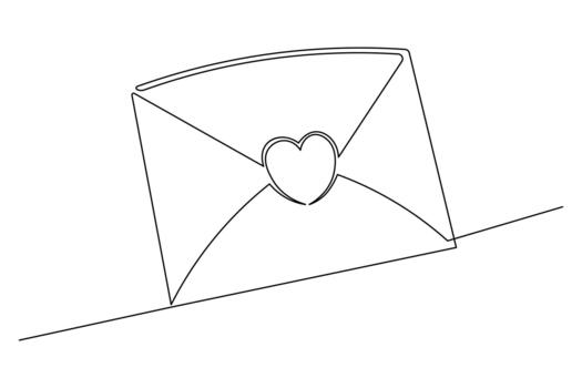 Heart envelope continuous line drawing isolated romantic element mail vector