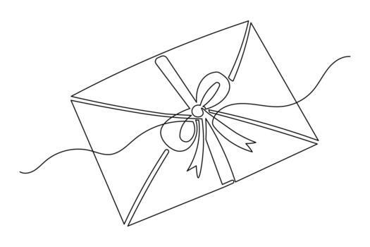 Minimalist envelope with heart continuous line drawing simple style outline vector