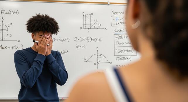 Stressed Student Overwhelmed by Challenging Math Concepts in Classroom photo