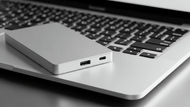 Sleek External Drive Resting on a Modern Laptop Keyboard photo