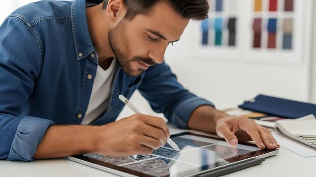 Innovative designer crafts compelling Digital concepts on a modern tablet photo