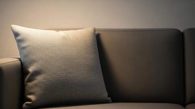 Textured Cushion on a Modern Sofa Bathed in Soft Warm Light photo