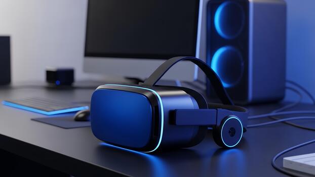 High tech Virtual Reality System with Gaming Peripherals and Blue Light photo