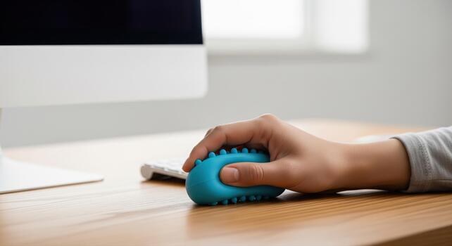 Comfortable Hand Using Textured Ergonomic Computer Mouse at Desk photo