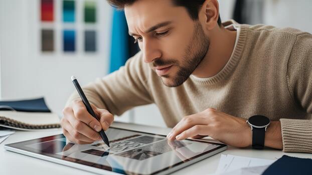 Creative professional utilizing Digital technology for modern design solutions photo