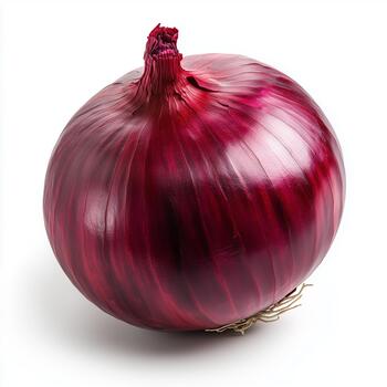Fresh Red Onion Resting on a Clean White Surface Ready for Cooking photo