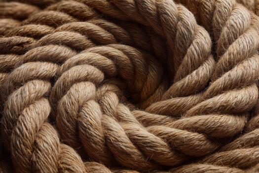 Close-up View of Twisted Natural Rope Showing Texture and Detail in Soft Lighting. photo