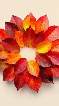 brillante otoño hojas arreglado en un circular modelo en un ligero antecedentes foto