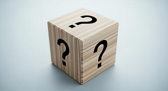 de madera cubo mostrando pregunta marcas en un limpiar neutral superficie evocando curiosidad y incertidumbre ideal para ilustrando conceptos me gusta resolver problemas Toma de decisiones y el desconocido en negocio y ed foto