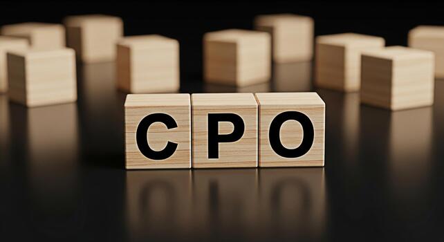 Wooden blocks displaying the acronym CPO on a reflective black surface representing Cost Per Order in a business and marketing context conveying a message of financial strategy and optimization photo