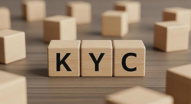 Wooden blocks displaying KYC on a wooden surface representing the concept of regulatory compliance and customer verification in a financial and business environment promoting trust and security photo